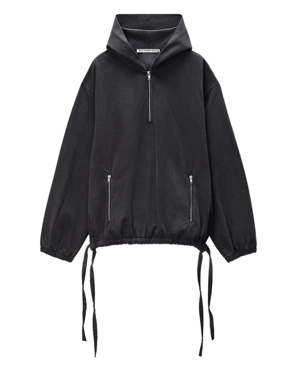 Alexander Wang Black Half-Zip Drawstring-Waist Hoodie