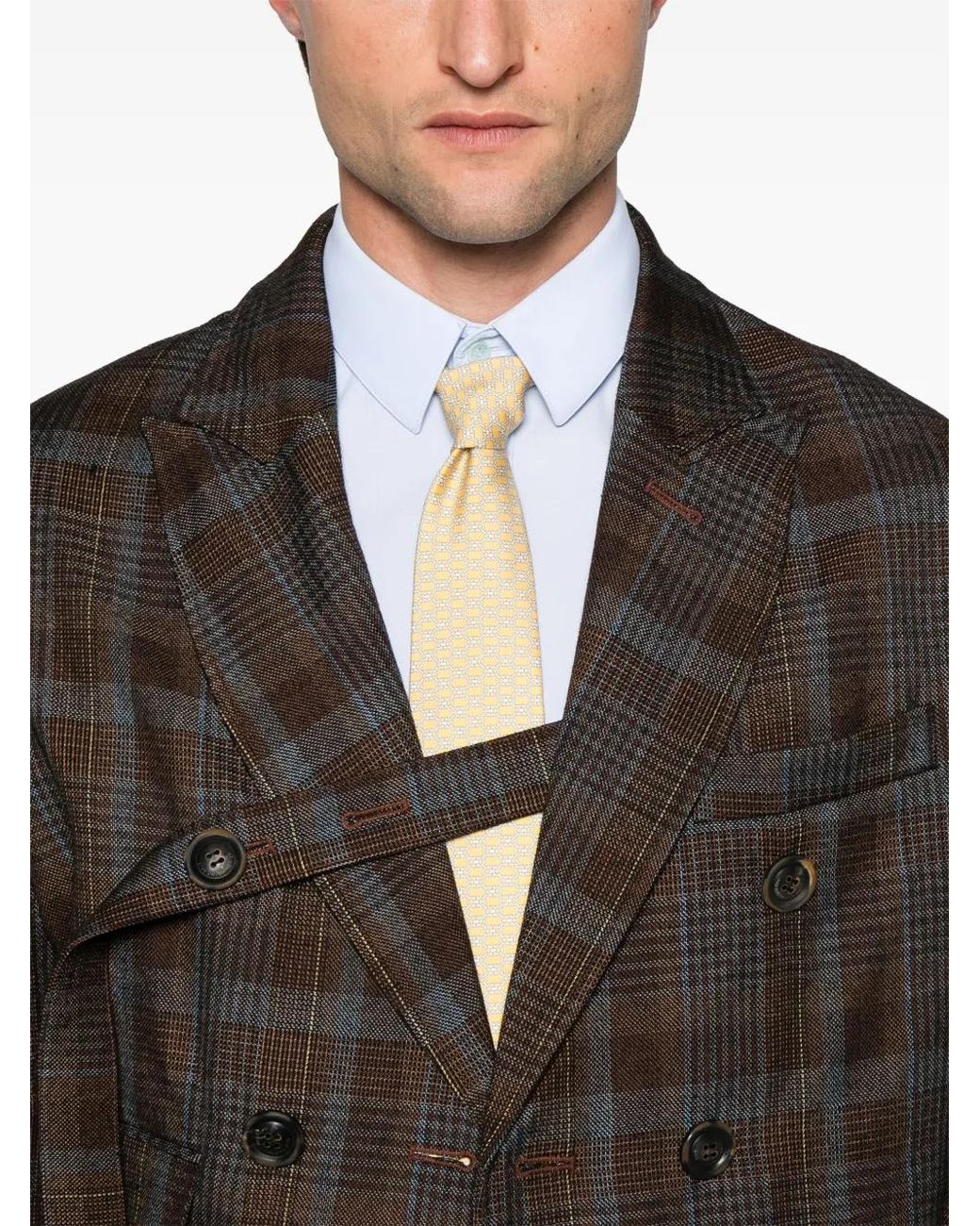 ANDERSSON BELL Brown Soe-Check Double-Breasted Blazer for men