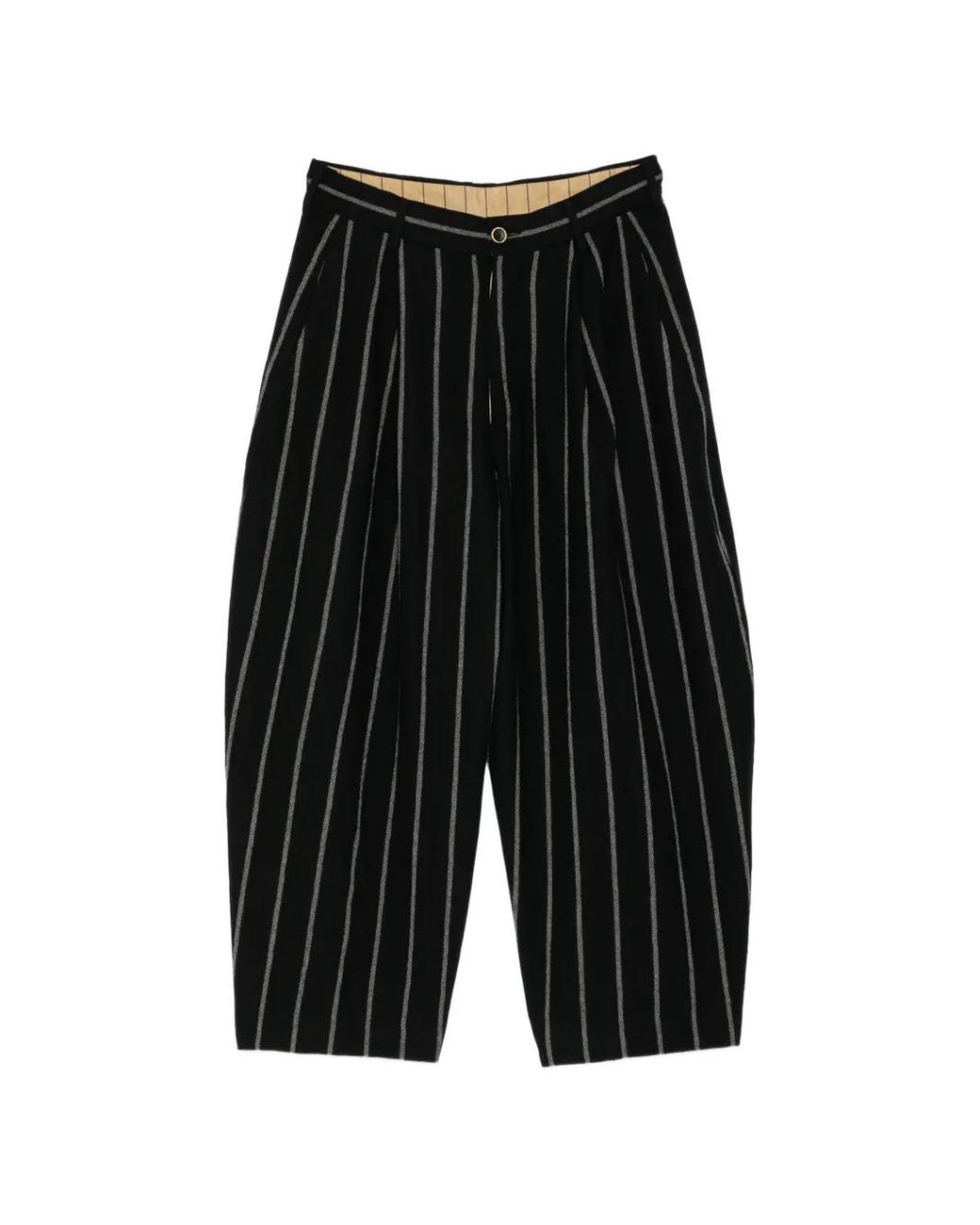 Uma Wang Black Pantalon En Laine À Rayures for men