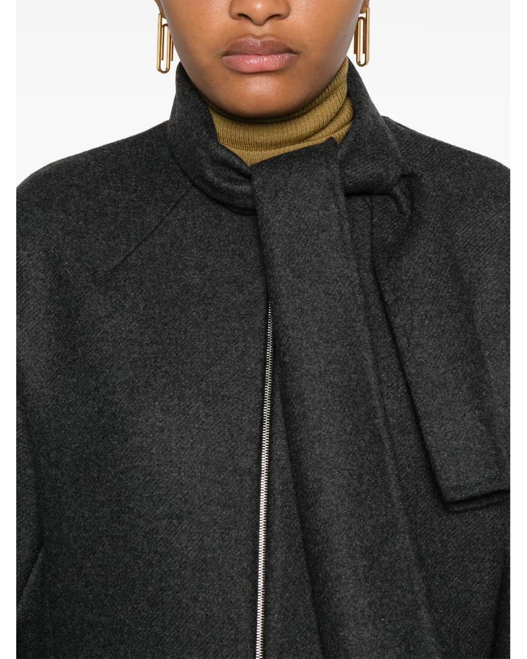 Plan C Black Felted Wool-Blend Jacket with Attached Scarf