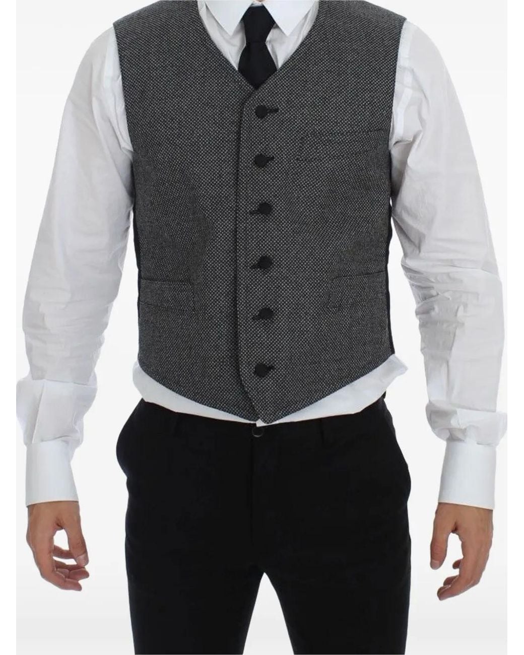 Dolce & Gabbana Gray Textured-Finish V-Neck Waistcoat for men