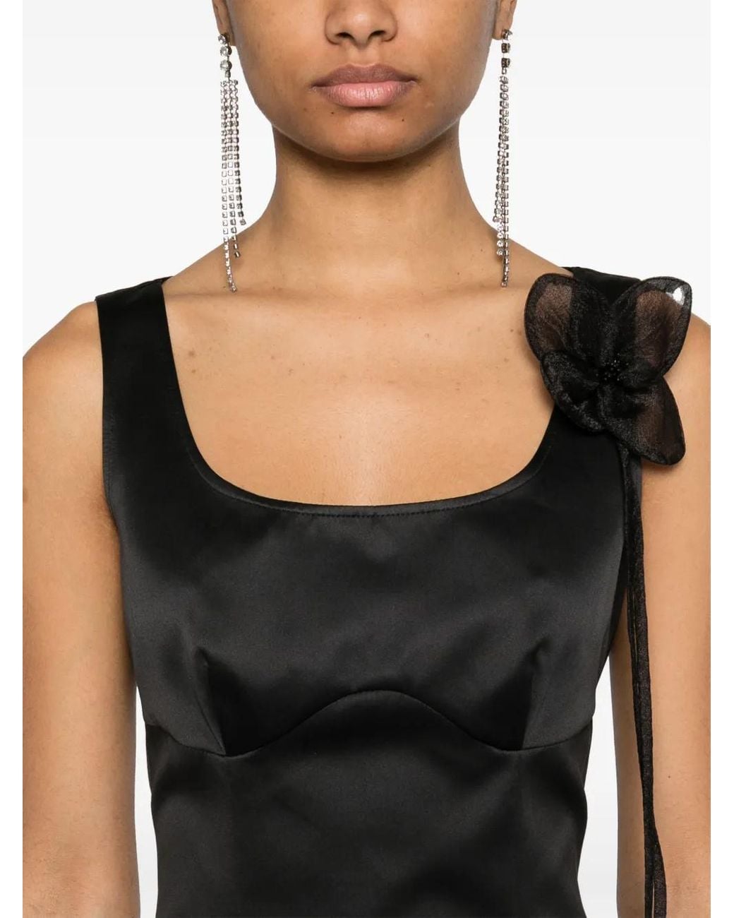 ROTATE BIRGER CHRISTENSEN Black Floral-Appliqué Satin Dress