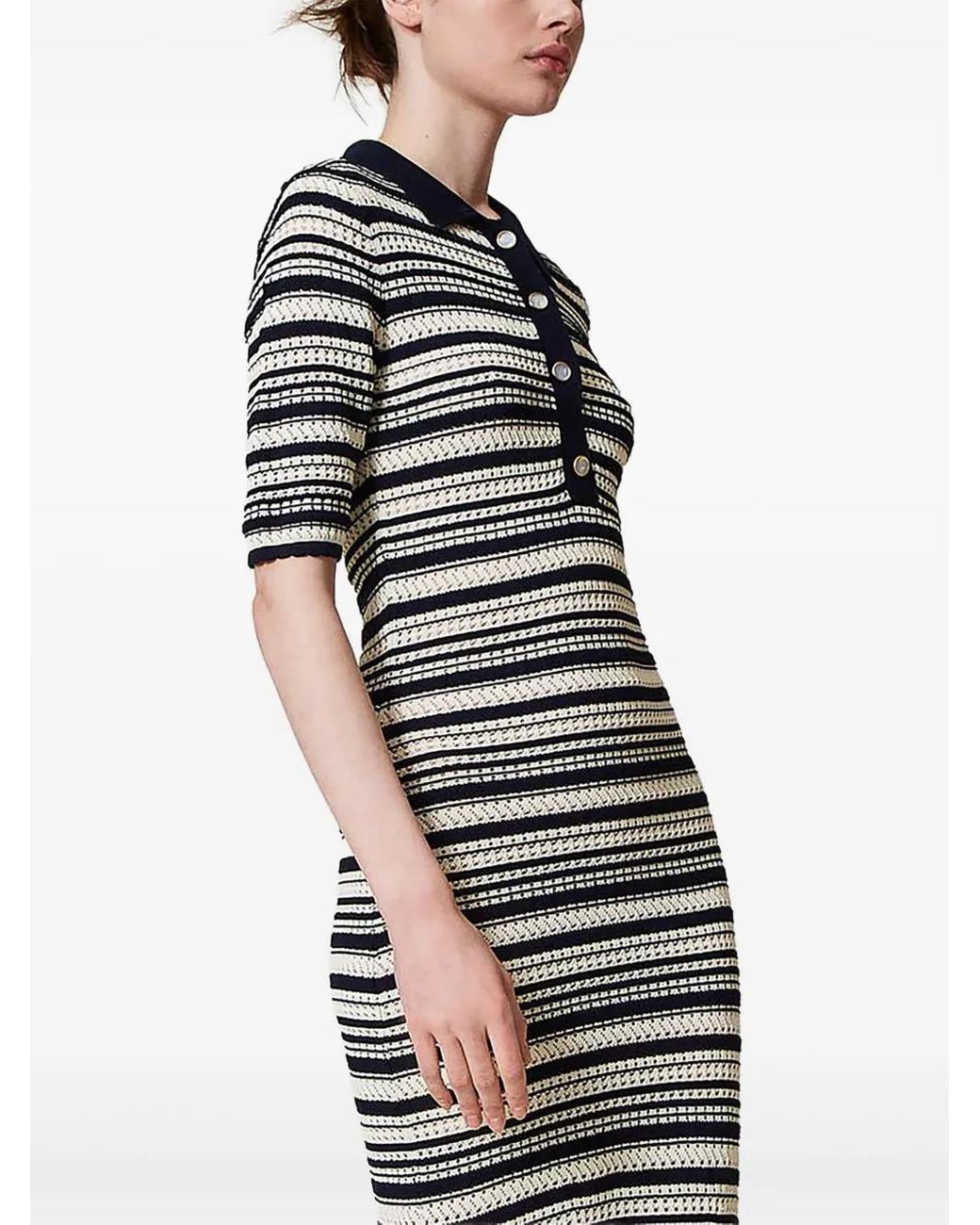 Twinset White Striped Knitted Dress
