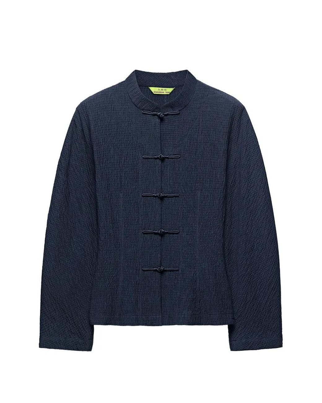 Shanghai Tang Blue Frog-Fastening Seersucker Blouse