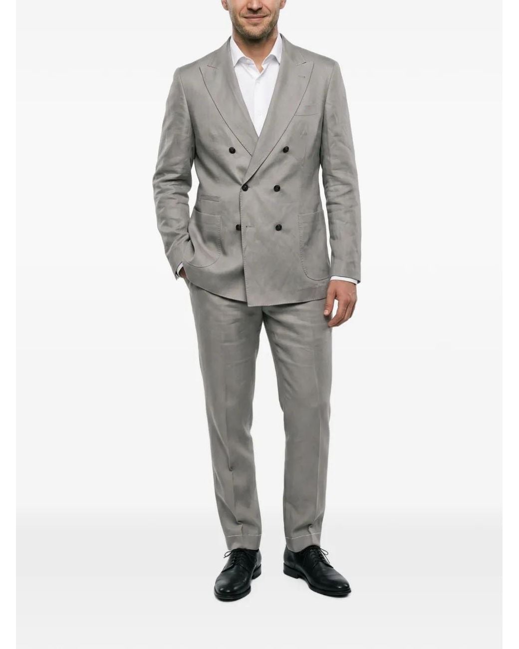 Brunello Cucinelli Gray Double-Breasted Peak-Lapel Suit for men