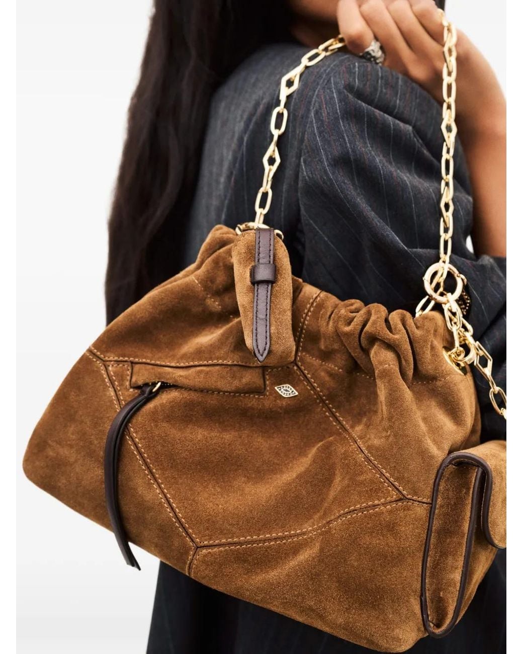 Ba&sh Brown Mini June Chain-Link Shoulder Bag