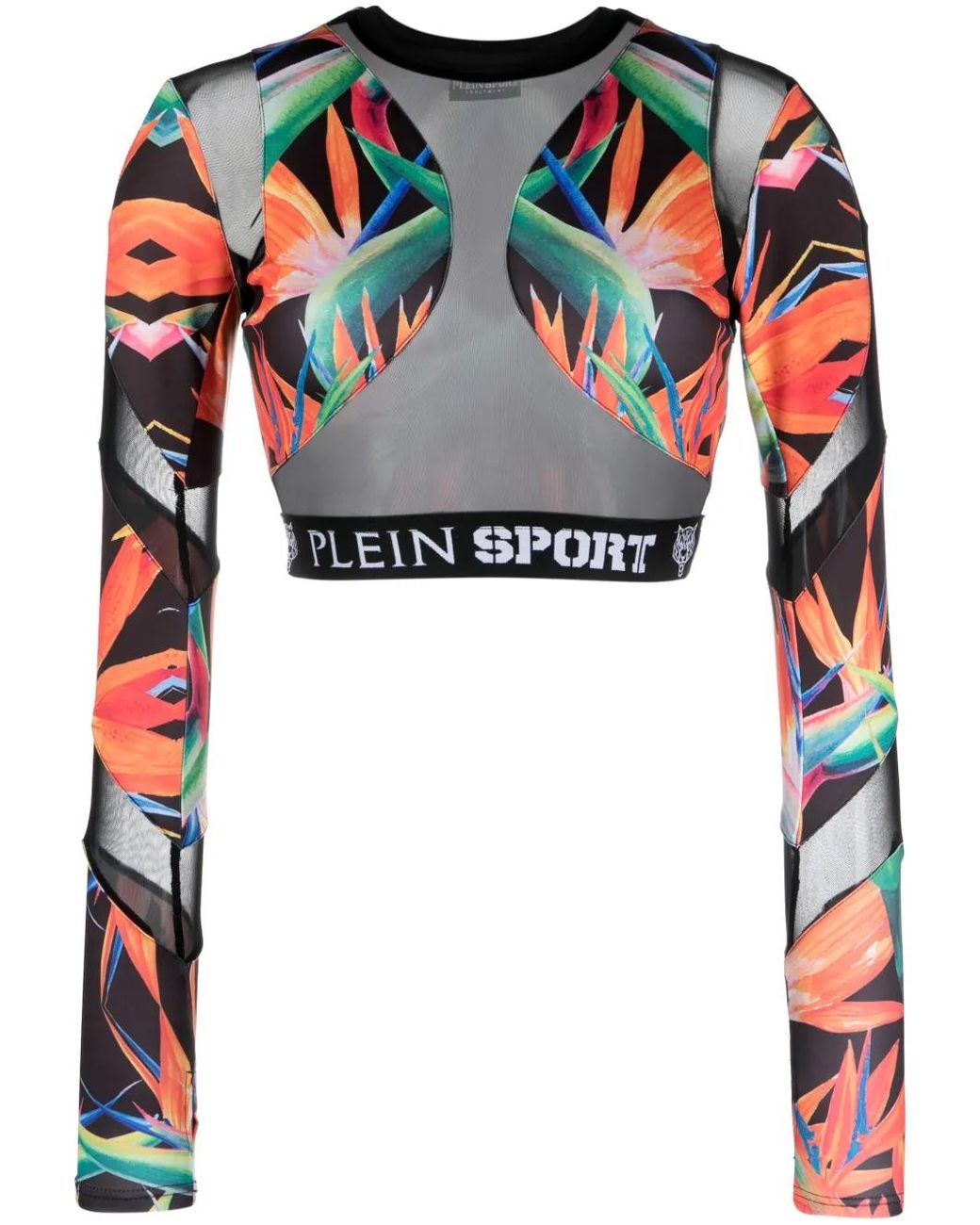 Philipp Plein Red Botanical-Print Long-Sleeve Compression Top