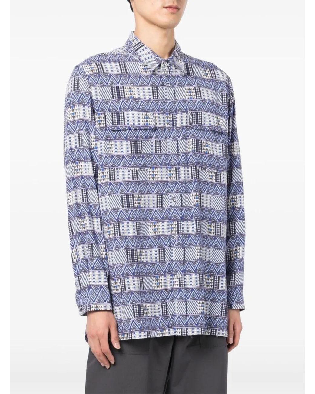 White Mountaineering Blue Patterned Shirt for men