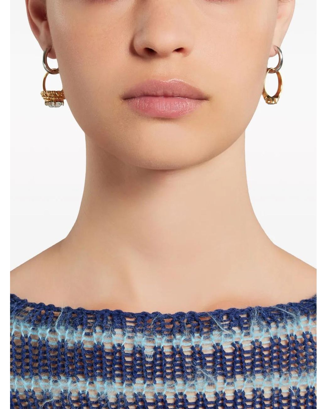 Marni Metallic Finger-Ring Hoop Earrings