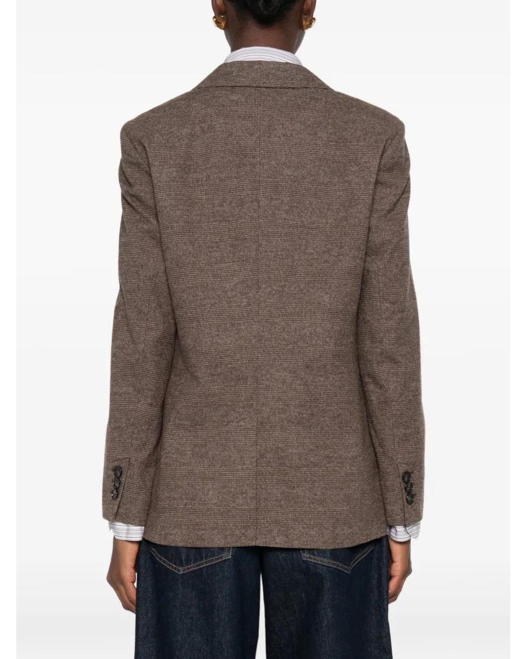 Marc O' Polo Brown Check-Pattern Single-Breasted Blazer