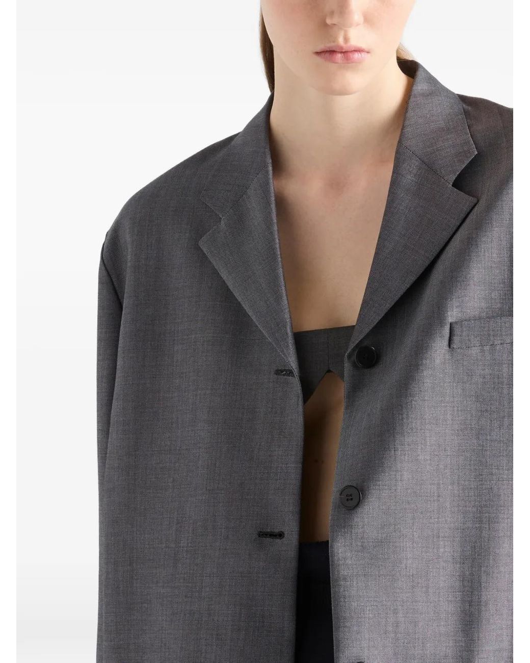 Prada Gray Veste En Mohair À Simple Boutonnage