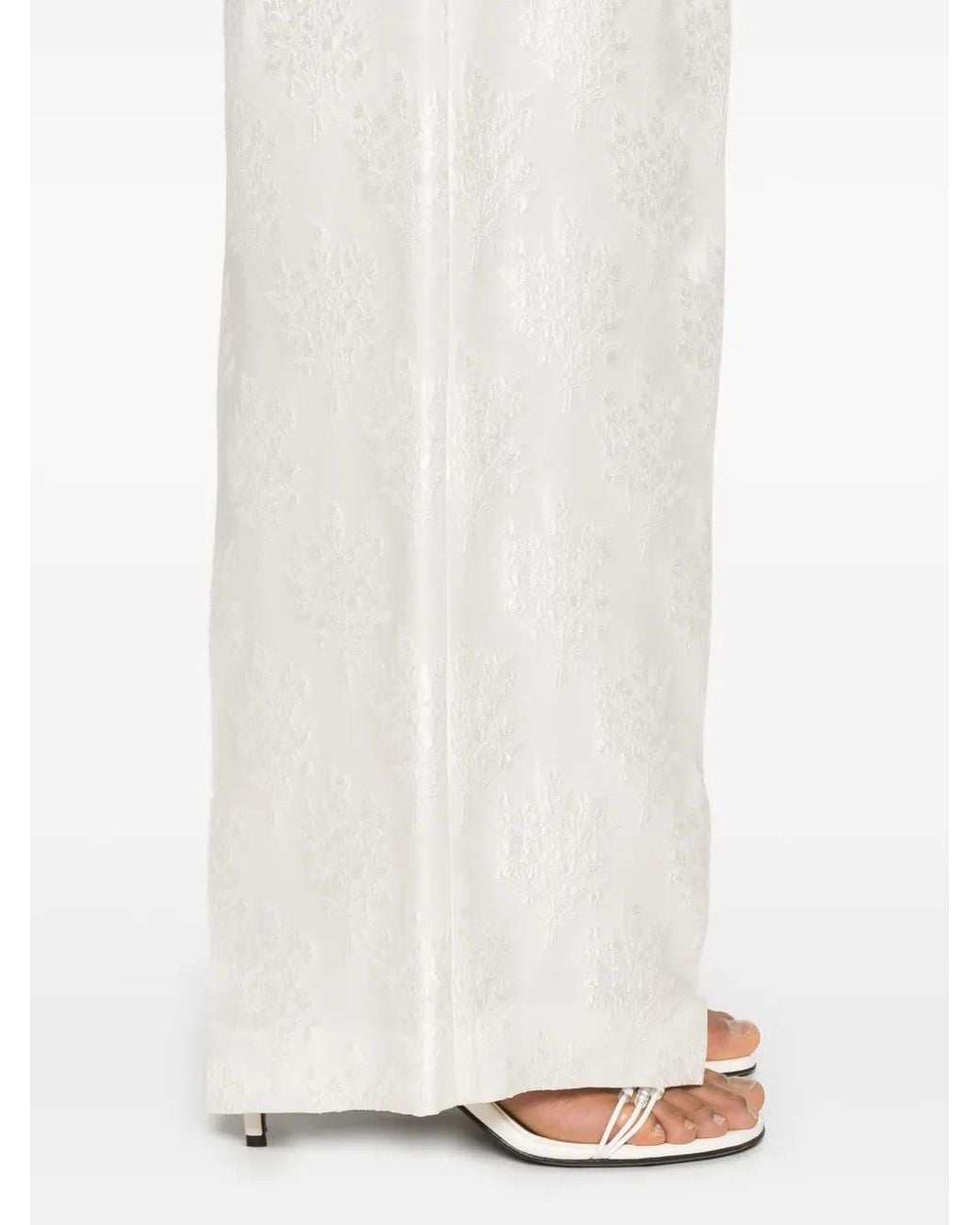 Fendi White Floral-Jacquard Trousers