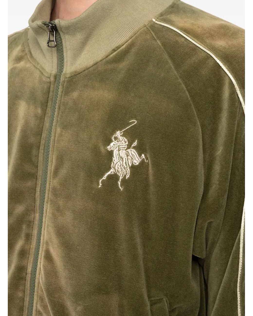 KAMIYA Green Embroidered Velour Zip-Up Sport Jacket for men