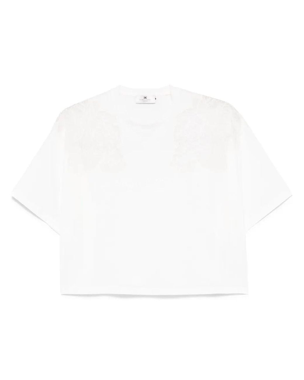 Elisabetta Franchi White Cropped T-Shirt With Floral Embroidery
