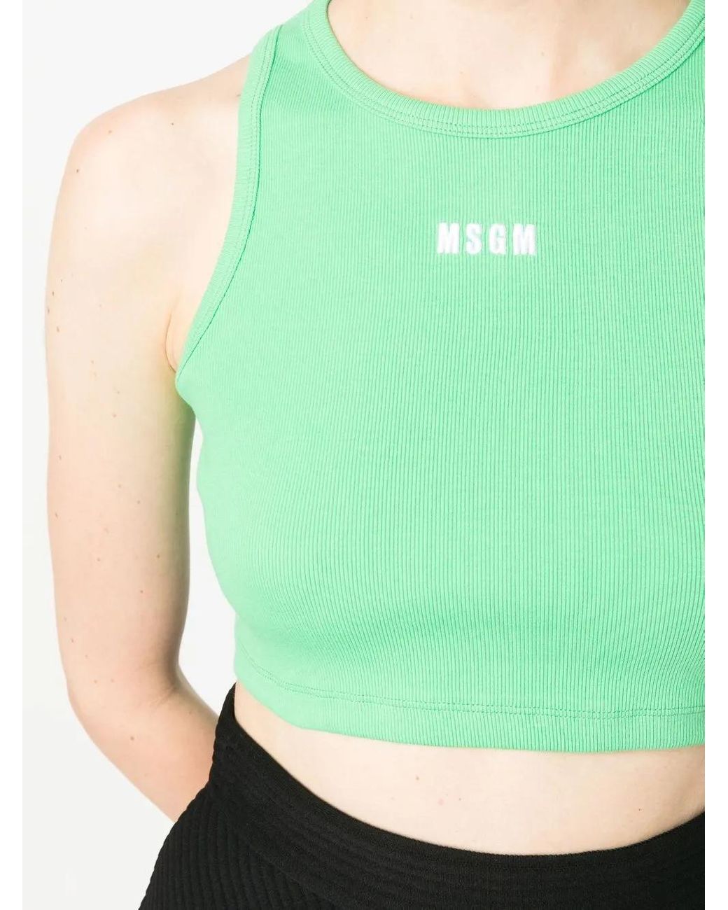 MSGM Green Logo-Print Sleeveless Top