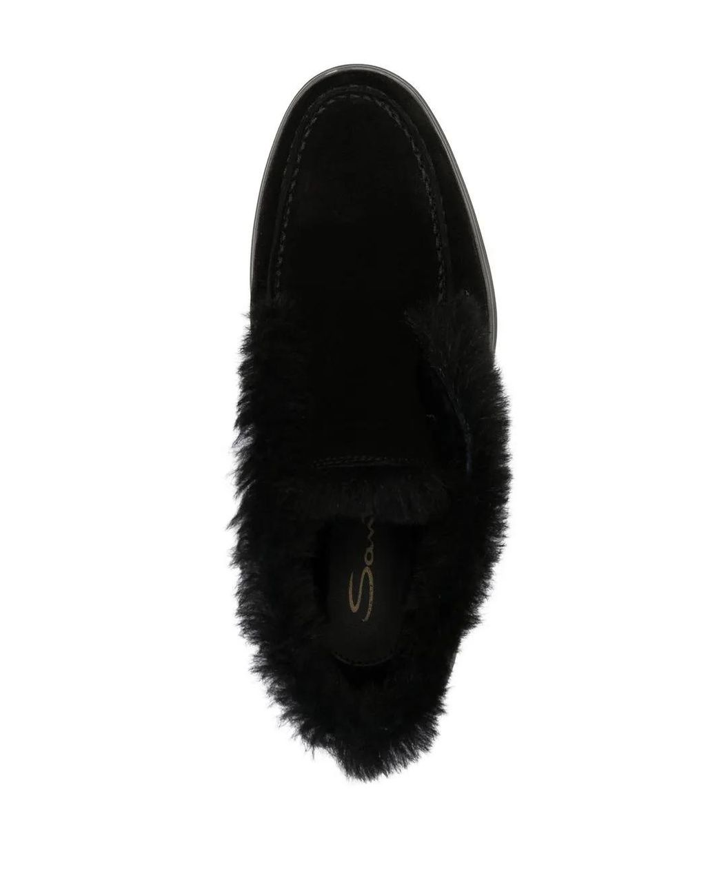 Santoni Black Slip-On Shearling Loafers