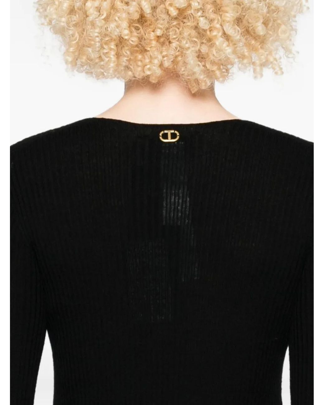Twinset Black Ribbed V-Neck Sweater