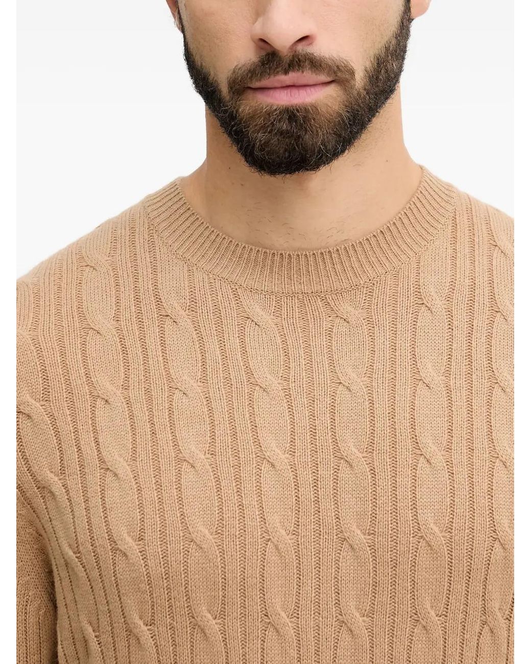 Boss Natural Cable-Knit Crew-Neck Sweater for men