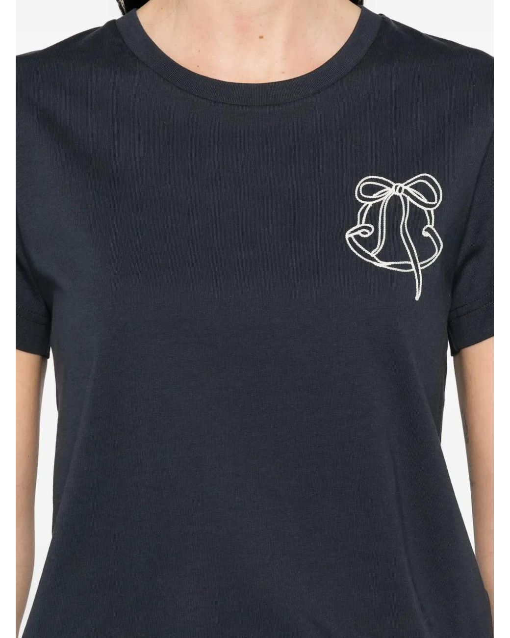 Moncler Blue Embroidered Logo Cotton T-Shirt