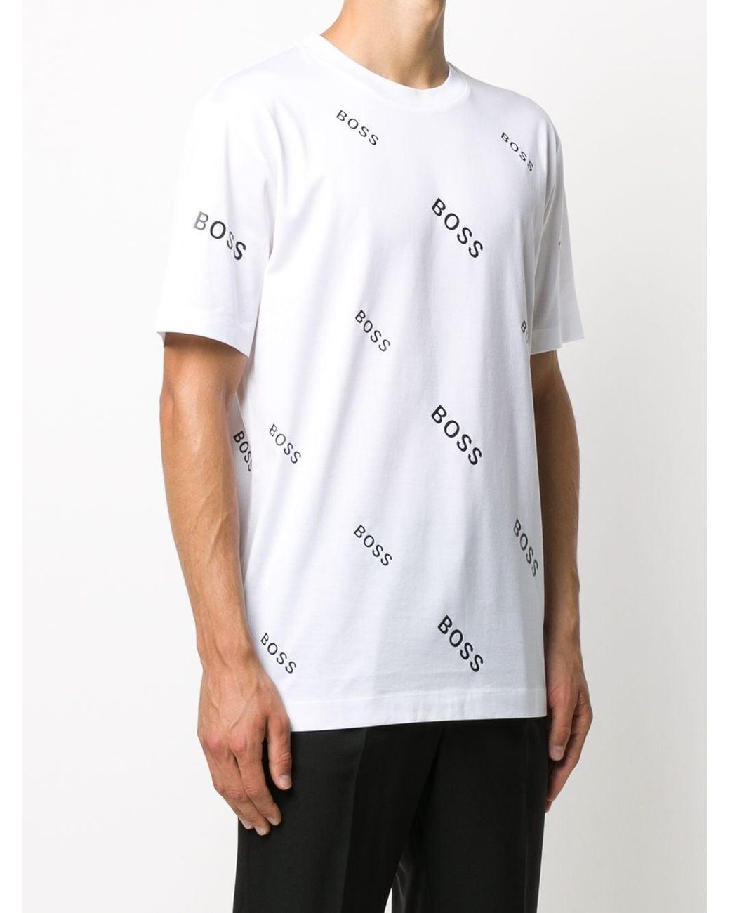 Tシャツ・カットソー HUGO BOSS All over logo t-shirt White BOSS All-over Logo Print T-shirt in White for Men | Lyst Canada