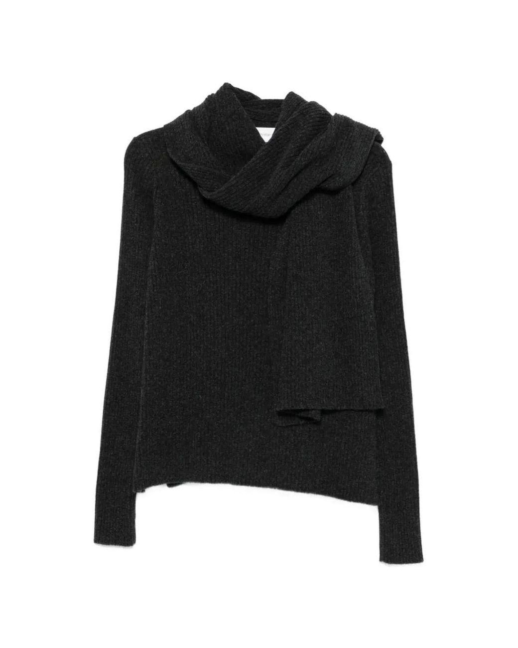 Christian Wijnants Black Pull En Maille Côtelée De Laine À Détail De Foulard