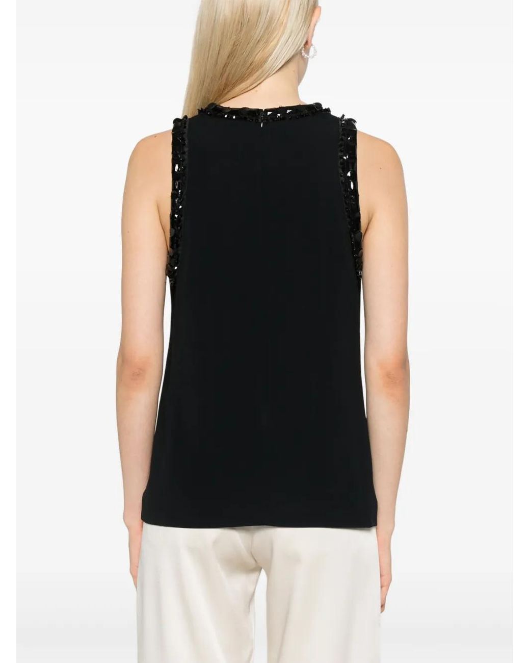 Elie Saab Black Embroidered Cady Top