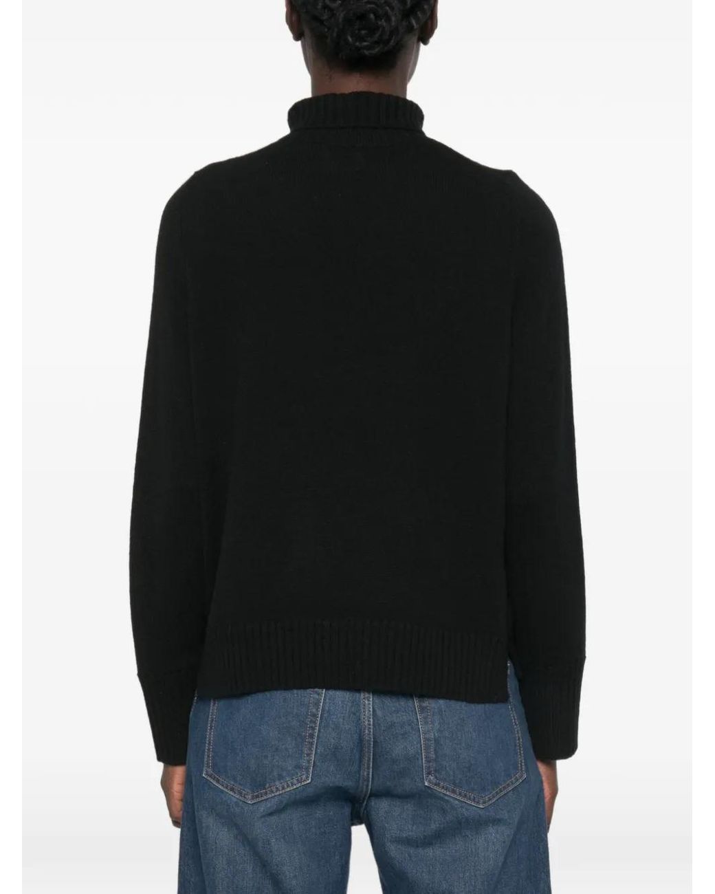 Allude Black Ribbed-Trim Mock-Neck Sweater