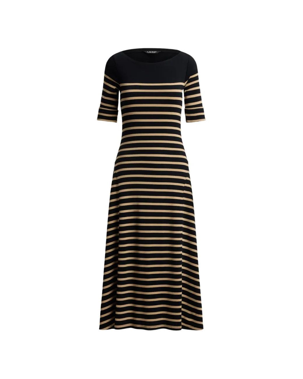 Ralph Lauren Black Breton-Stripe Ribbed Midi Dress