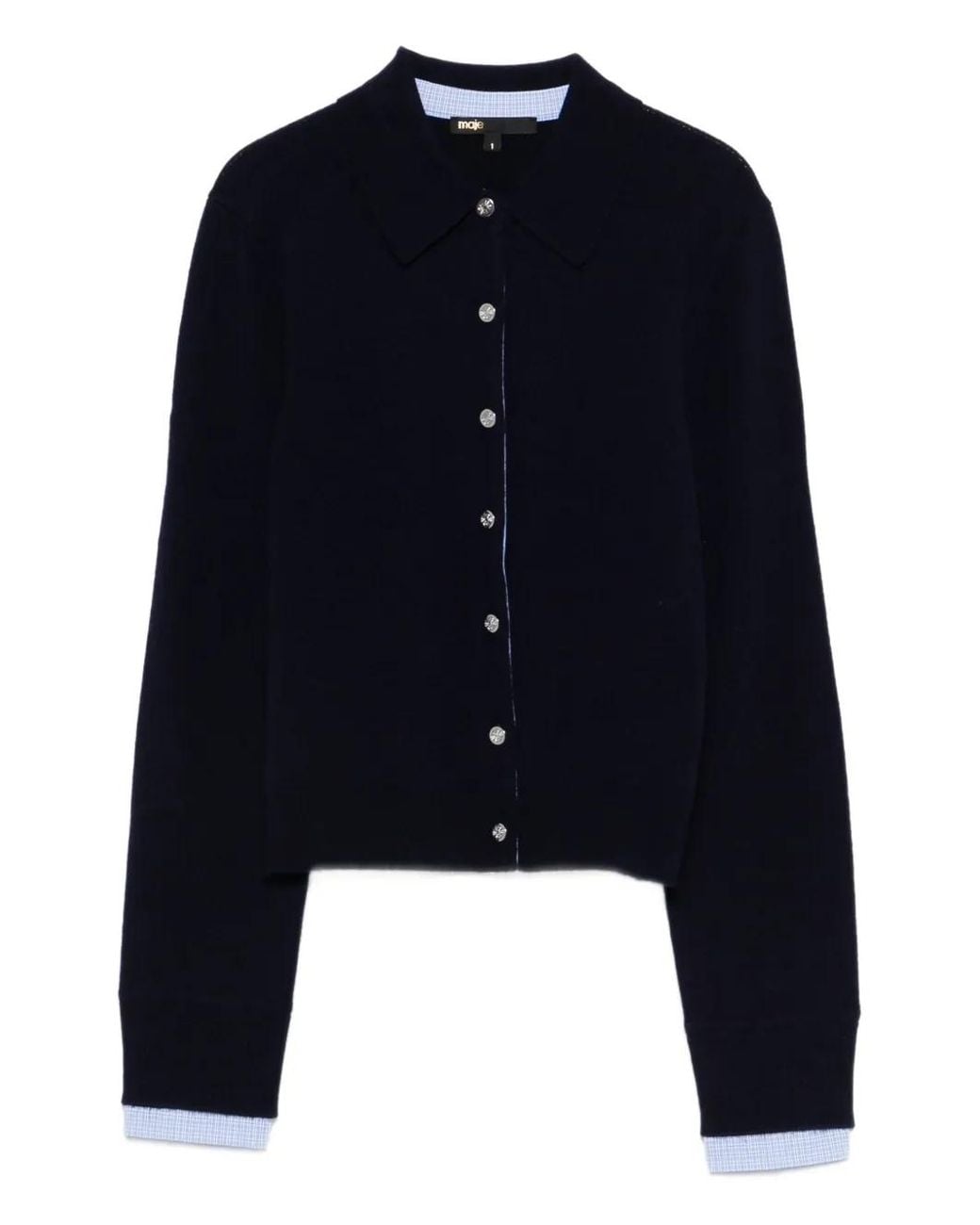 Maje Blue Polo Cardigan With Removable Trims