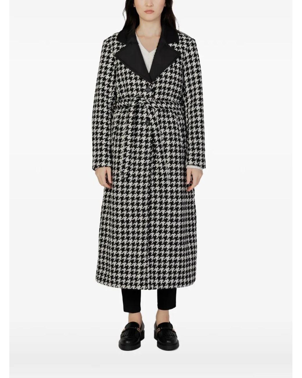 ONLY Black Houndstooth-Pattern Belted Coat