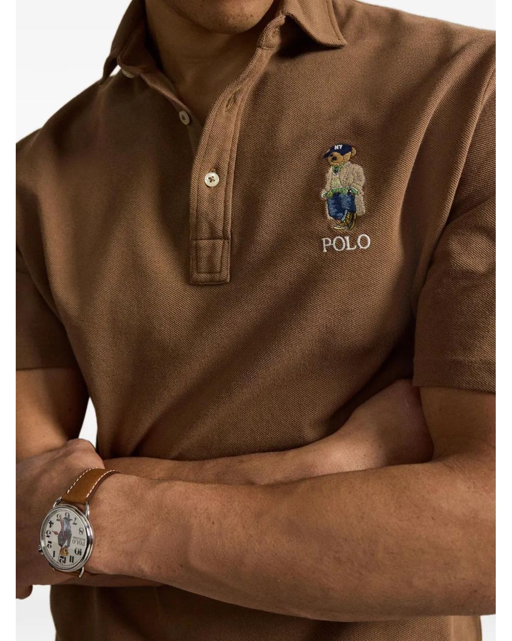 Polo Ralph Lauren Brown Bear-Embroidered Polo Shirt for men