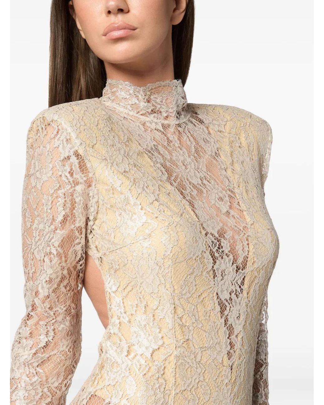 Philipp Plein Natural Lace Long Dress