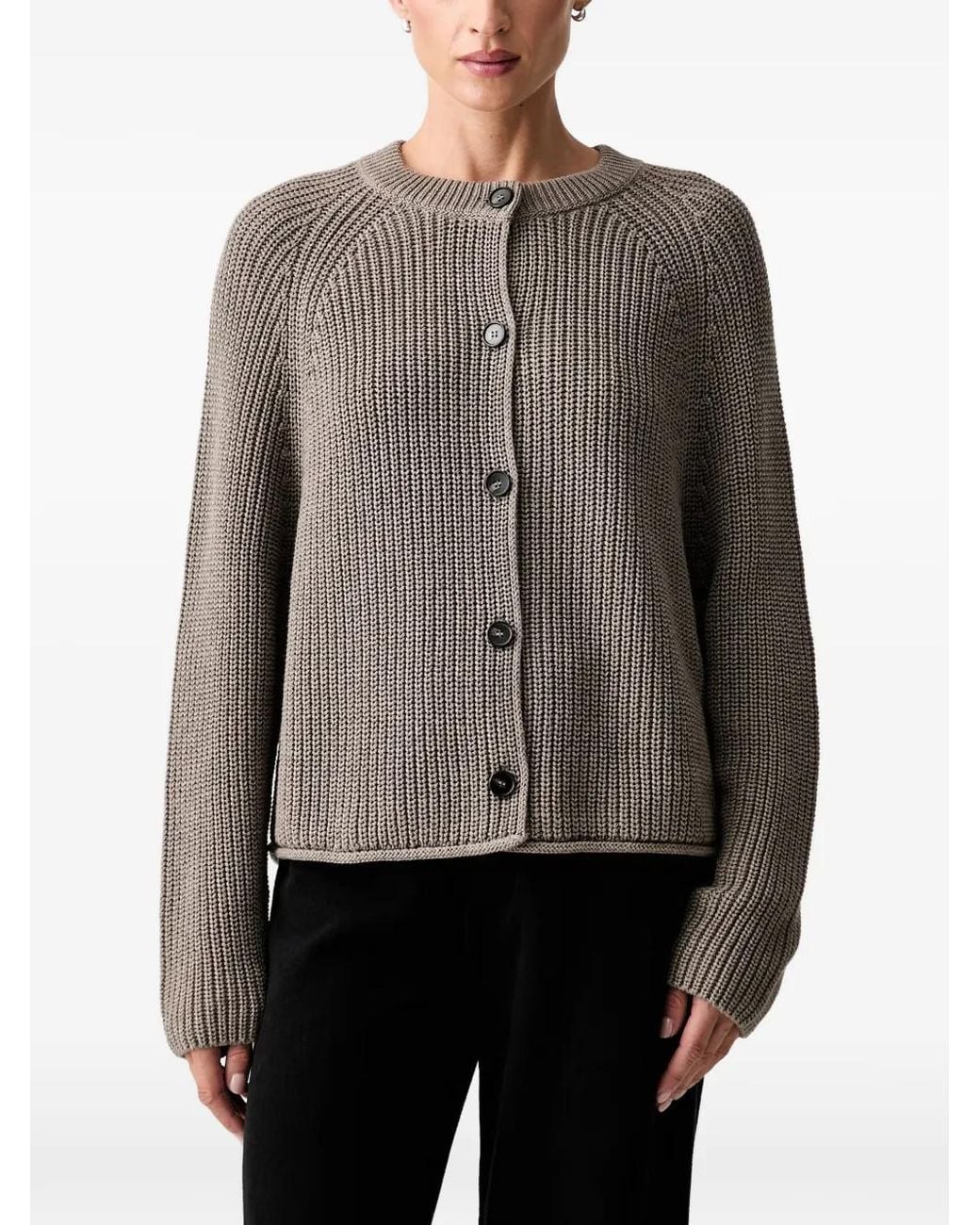 Marc O' Polo Gray Ribbed-Knit Raglan-Sleeve Cardigan