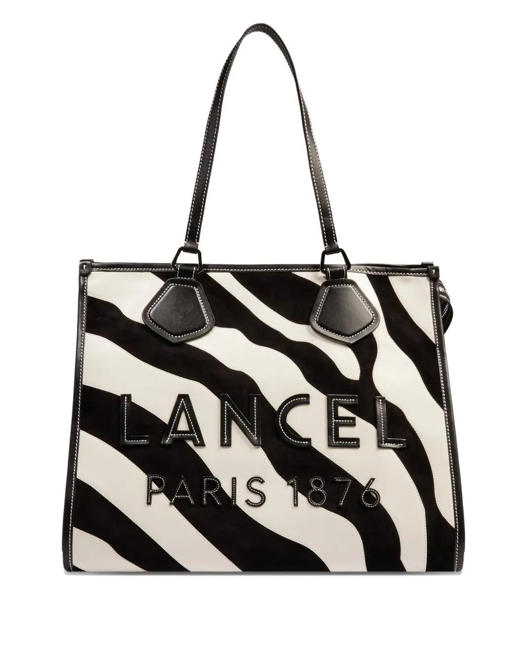 Lancel Black Large Zebra-Print Suede Tote Bag