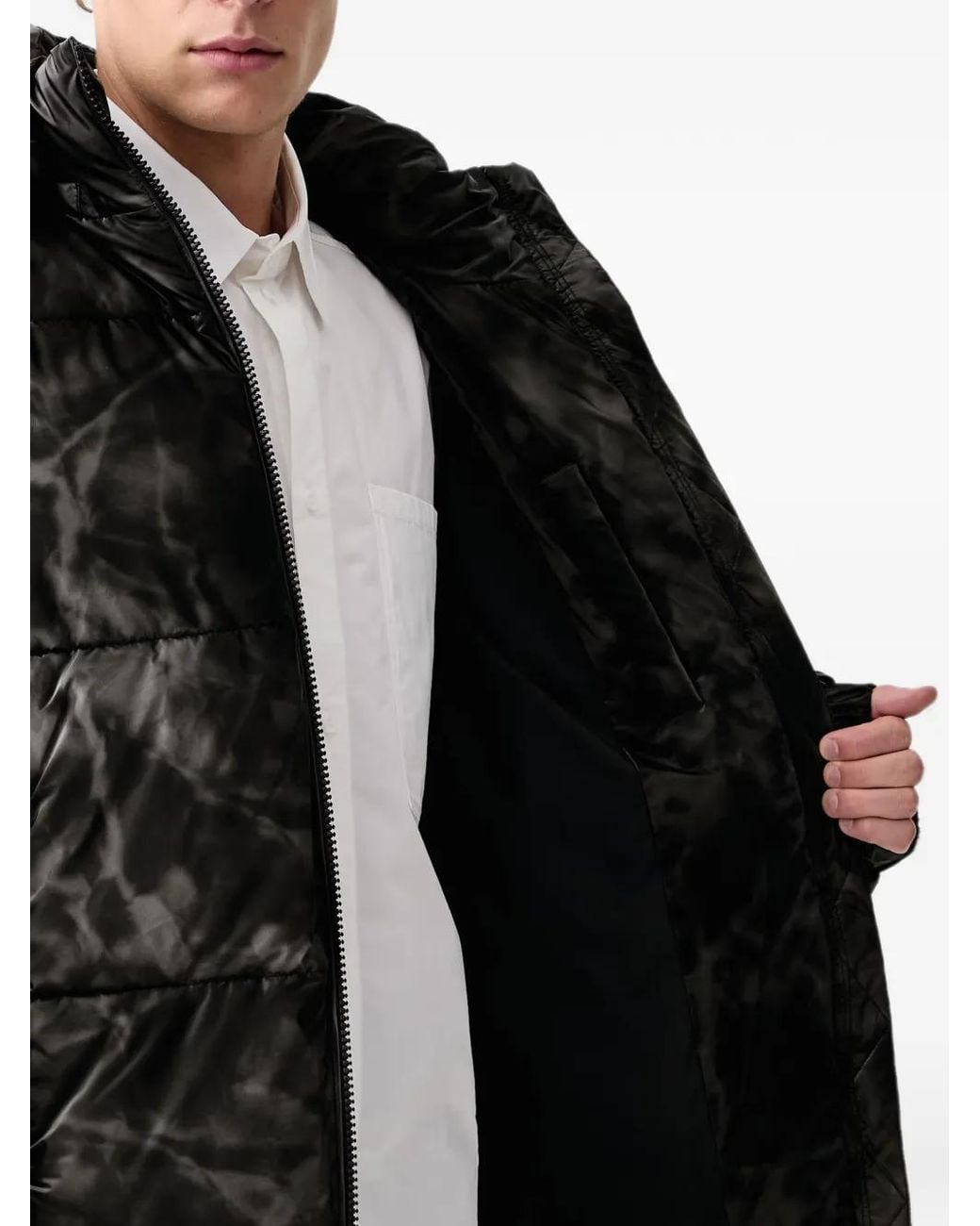 Karl Lagerfeld Black Logo-Print Hooded Puffer Jacket for men
