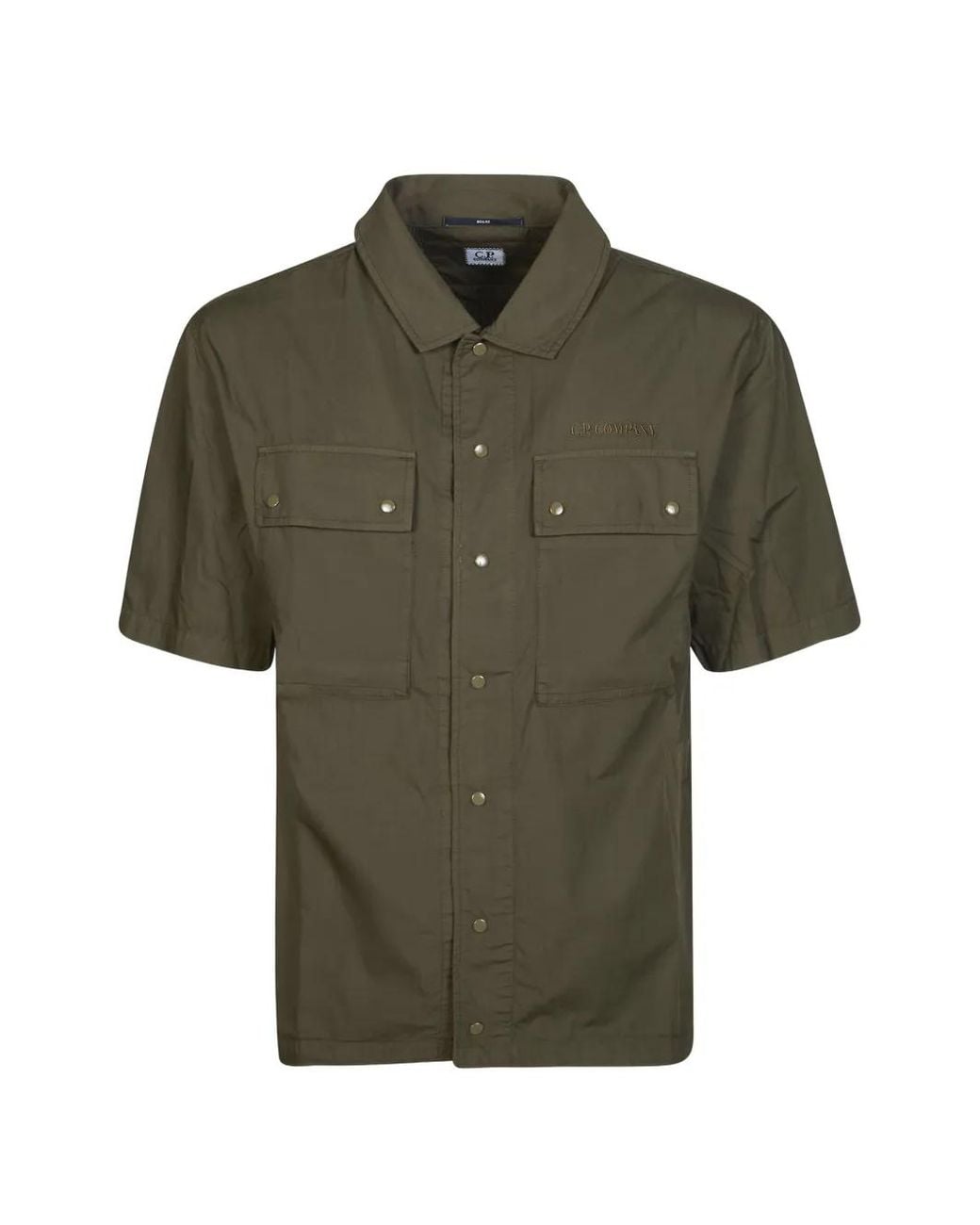 C P Company Green Buttoned Short-Sleeve Shirt Jacket for men