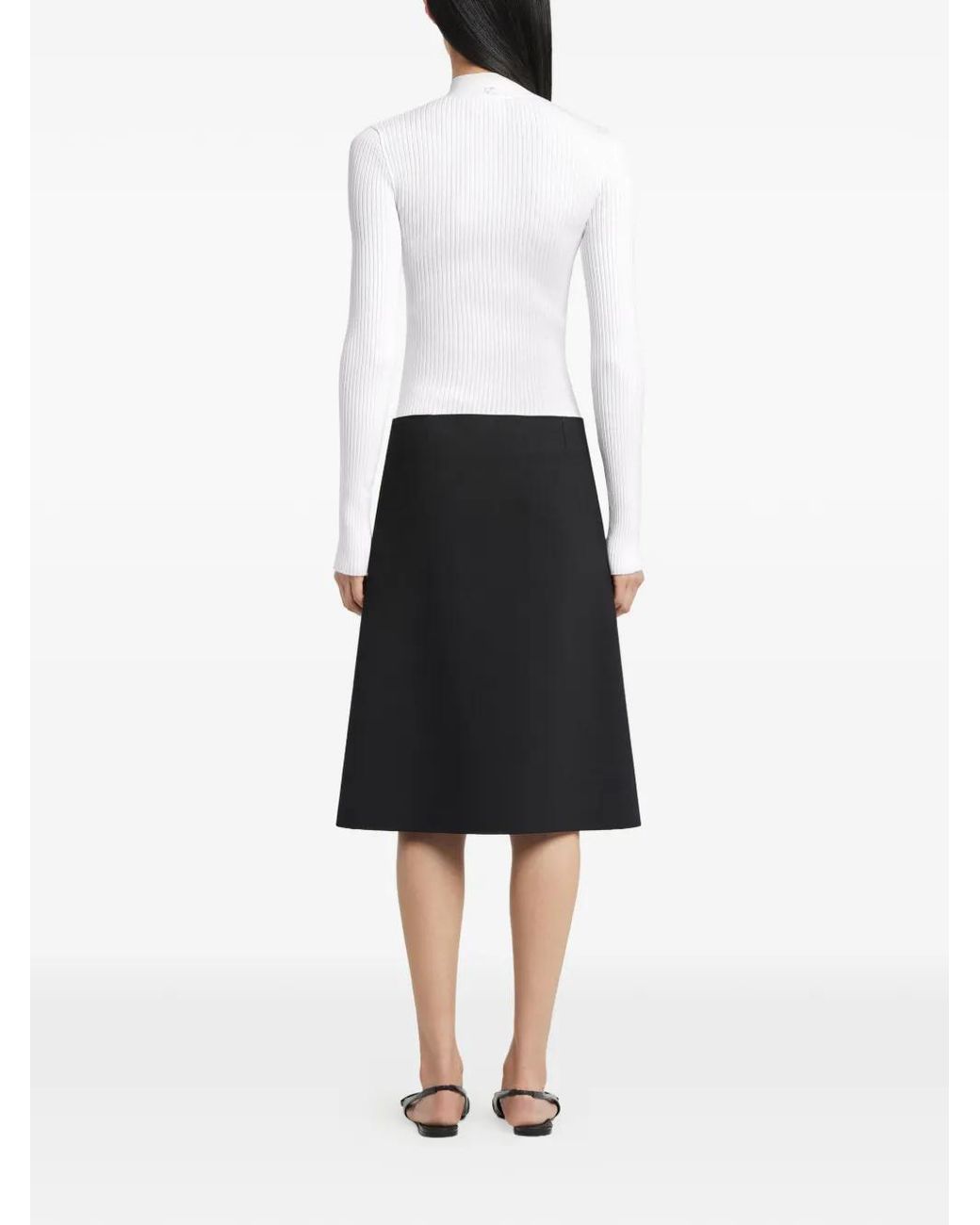 Courreges White Buckle-Neck Ribbed Sweater