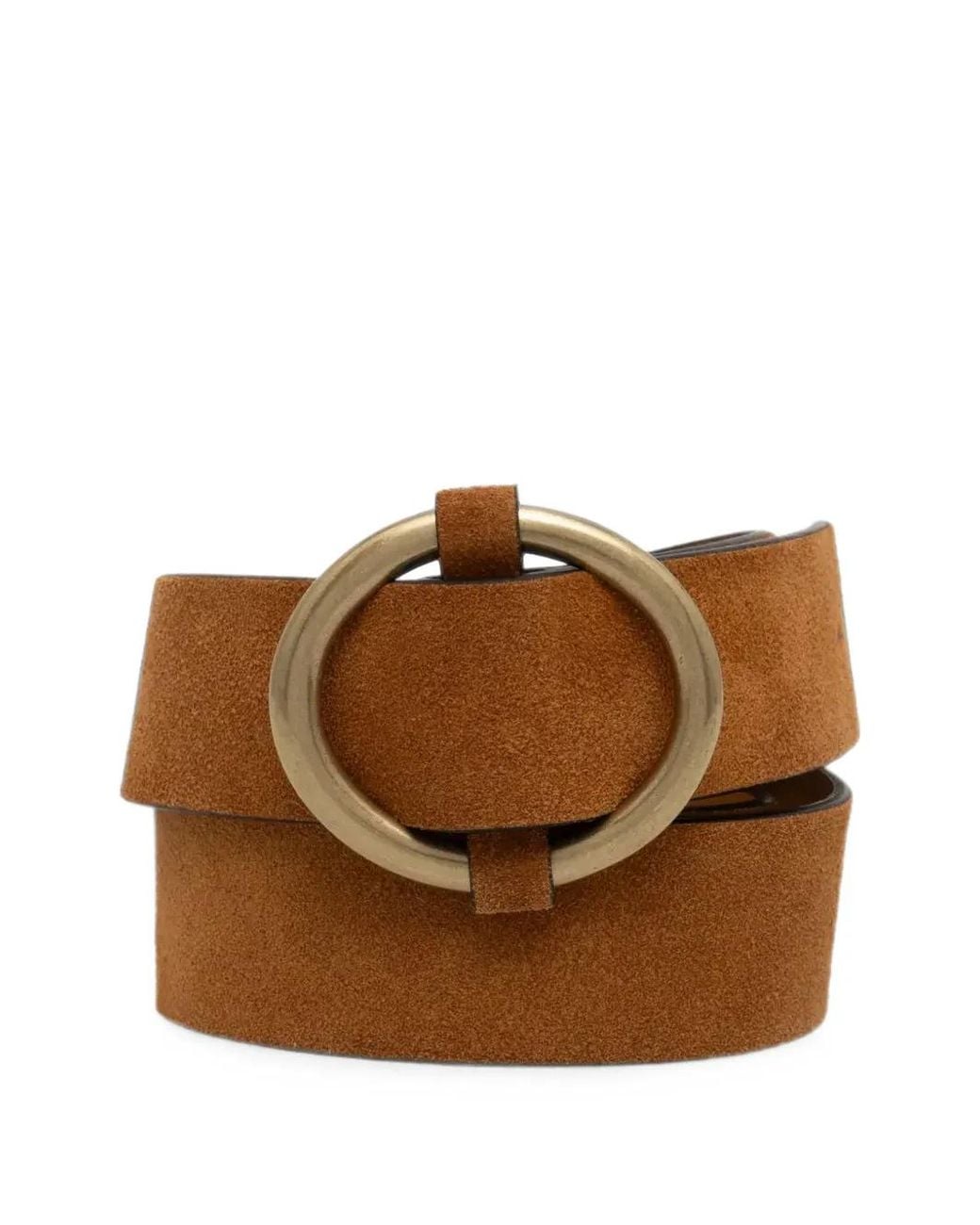 Sessun Brown Round-Buckle Suede Belt
