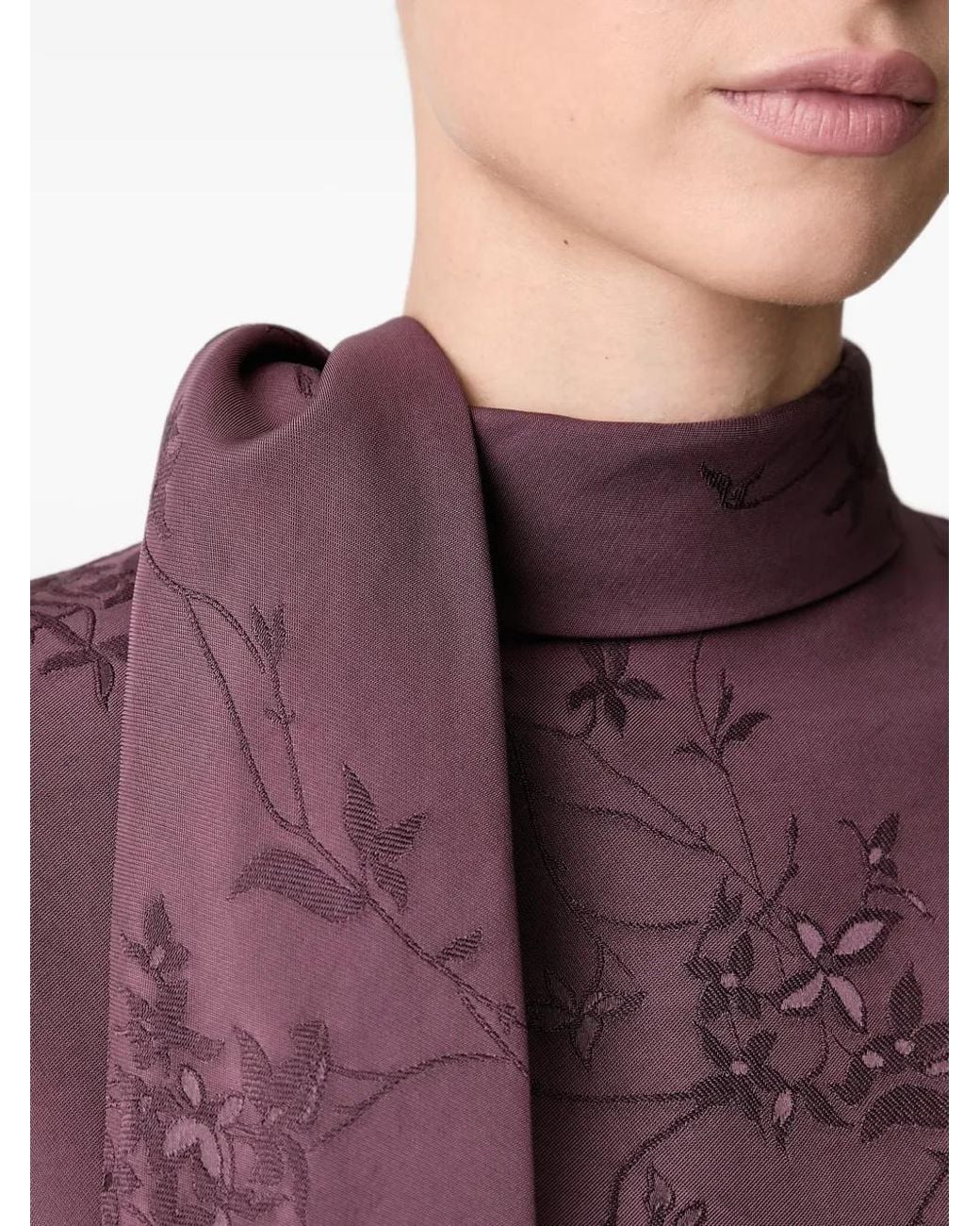 Stine Goya Purple Floral-Embroidered Pussy-Bow Blouse