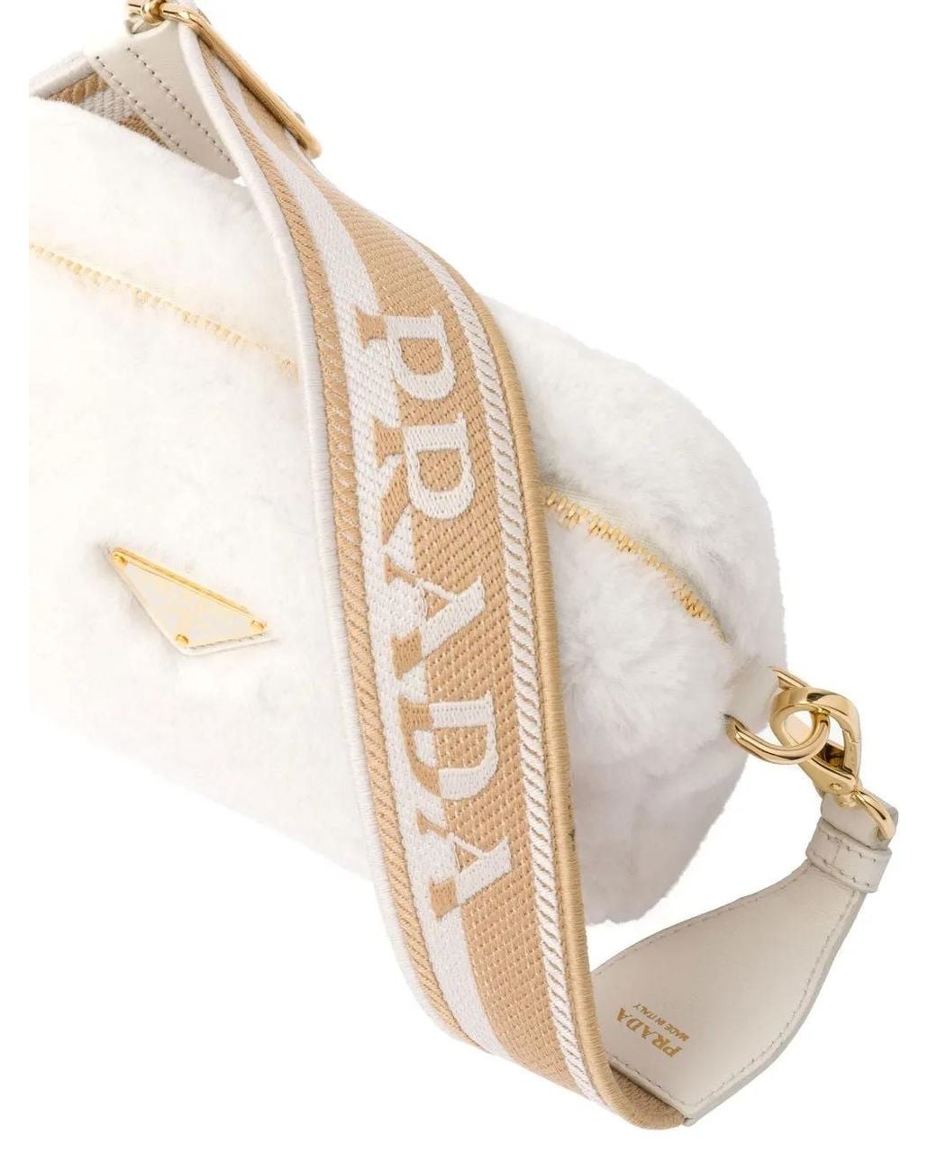 Prada Natural Triangle-Plaque Shearling Shoulder Bag
