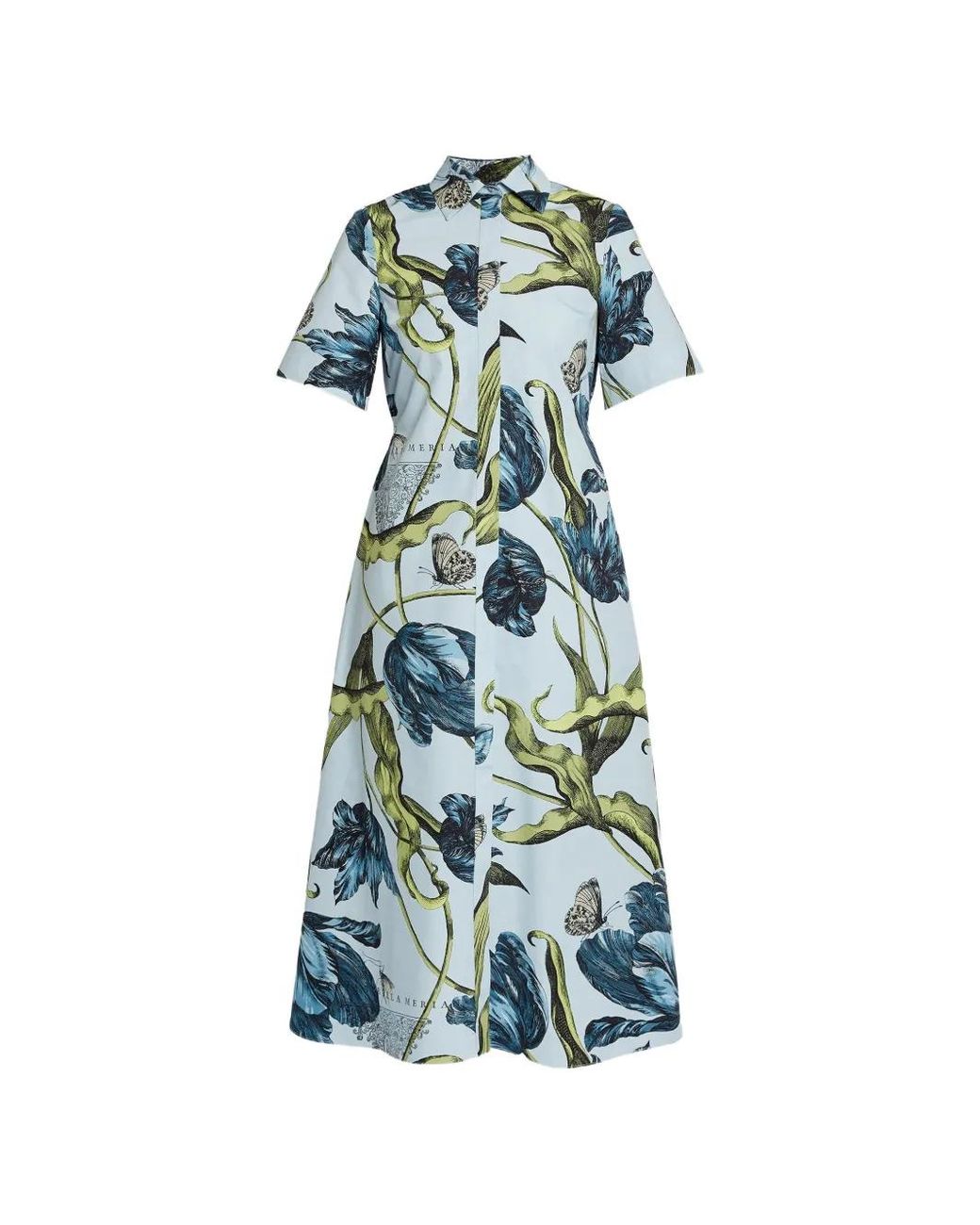 Erdem Blue Tulip-Print Midi Dress