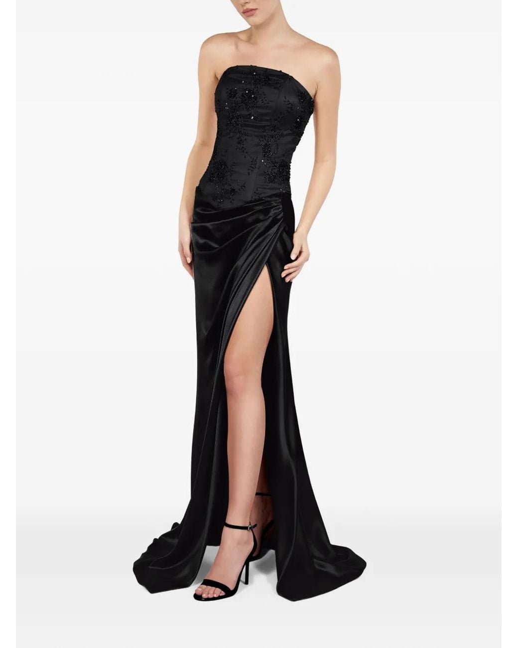 ALEXIA & ANTONIA Black Draped Side-Slit Maxi Skirt