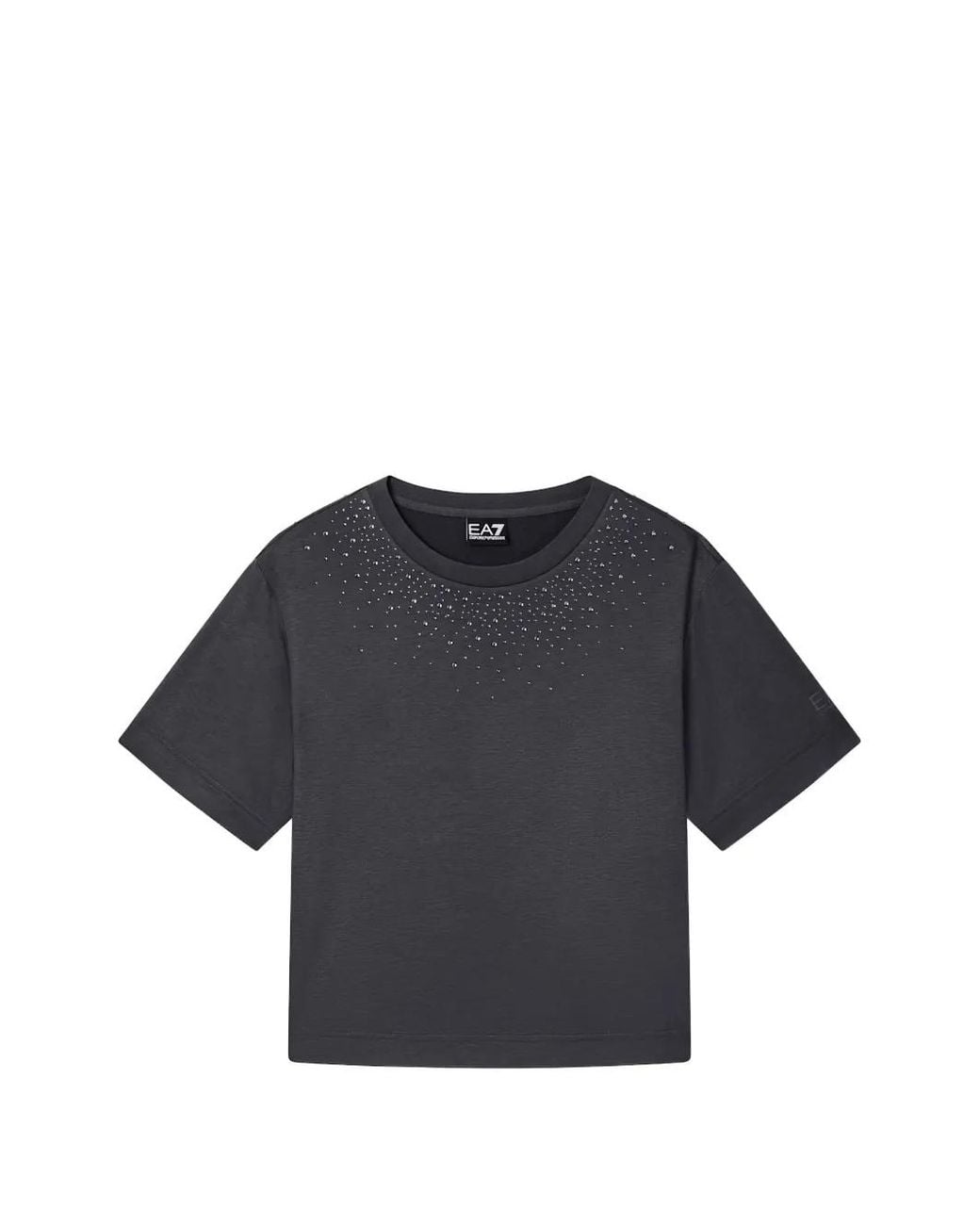 EA7 Blue Rhinestone-Embellished Cropped T-Shirt