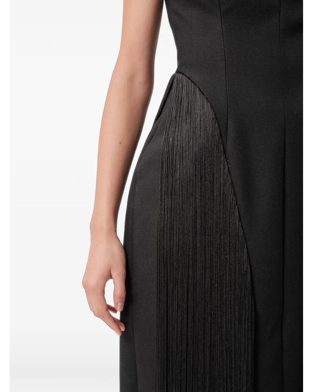 Concepto Black Drama Fringed Strapless Gown