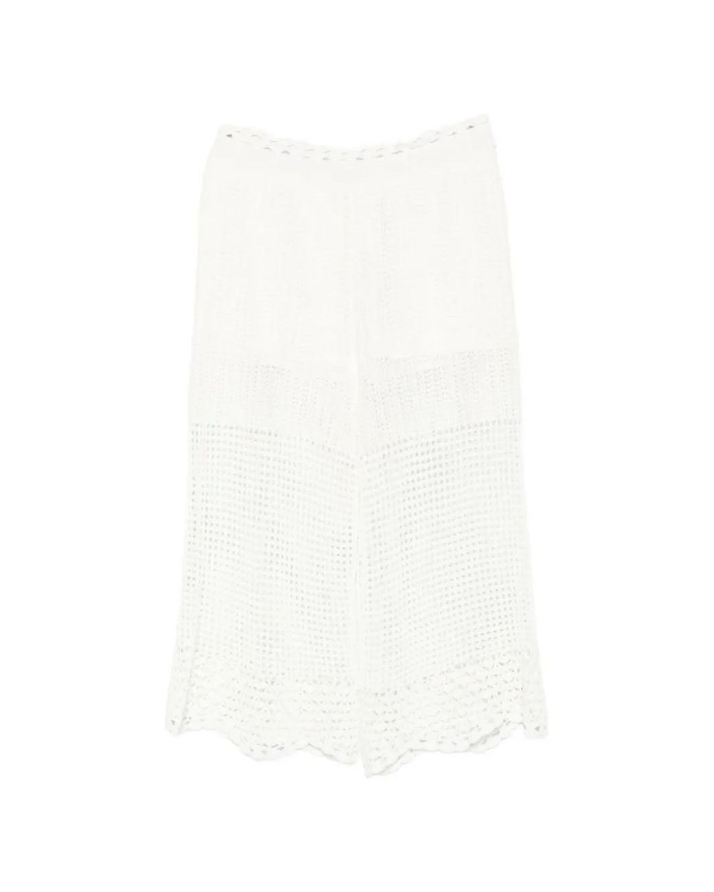 IRO White Crochet-Knit Cropped Trousers