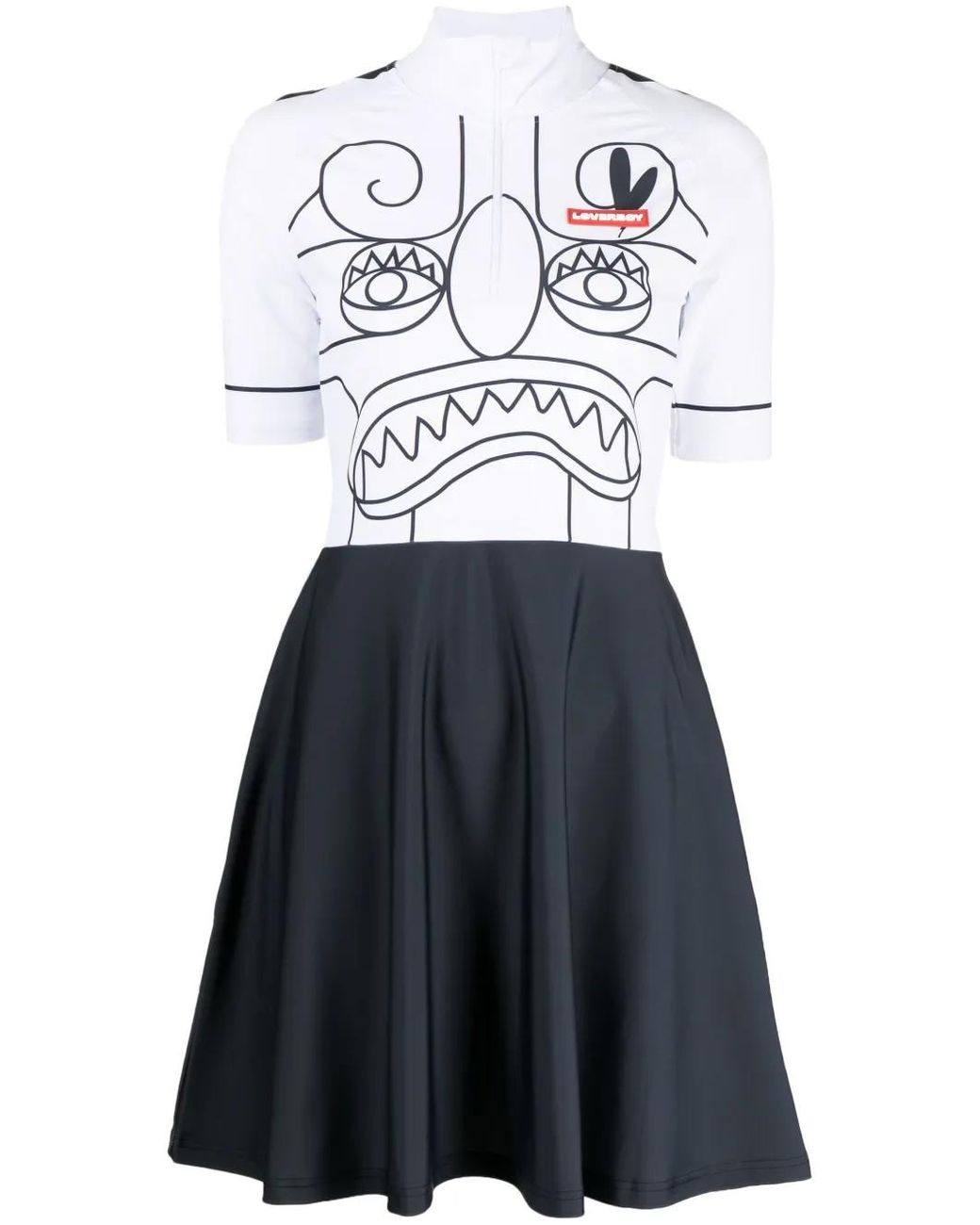 Charles Jeffrey Blue Face-Print Flared Minidress