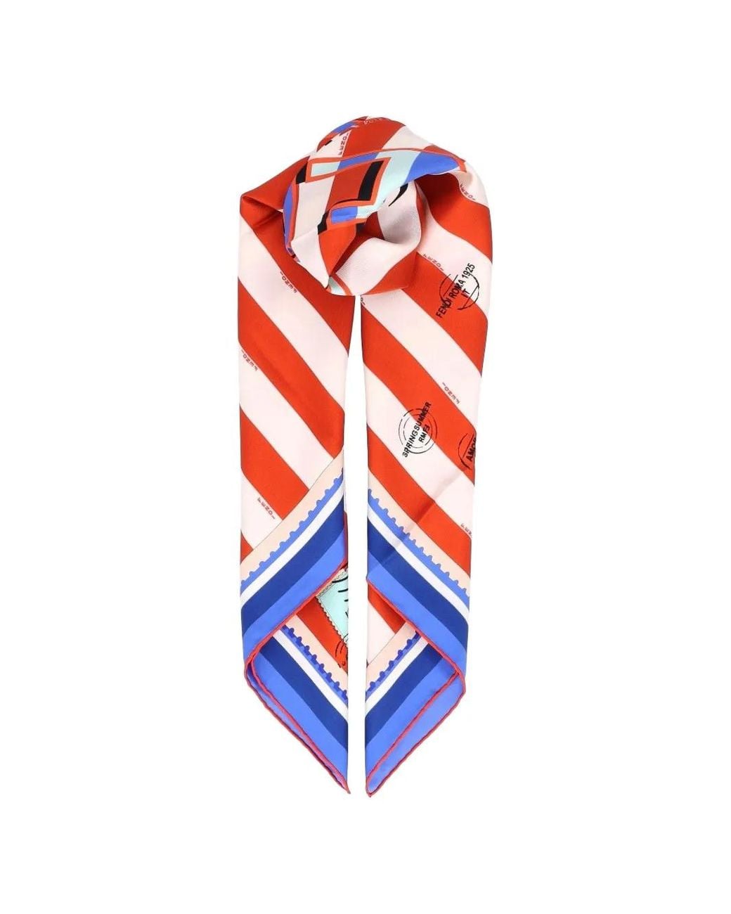 Fendi White And Rust Striped Silk Foulard