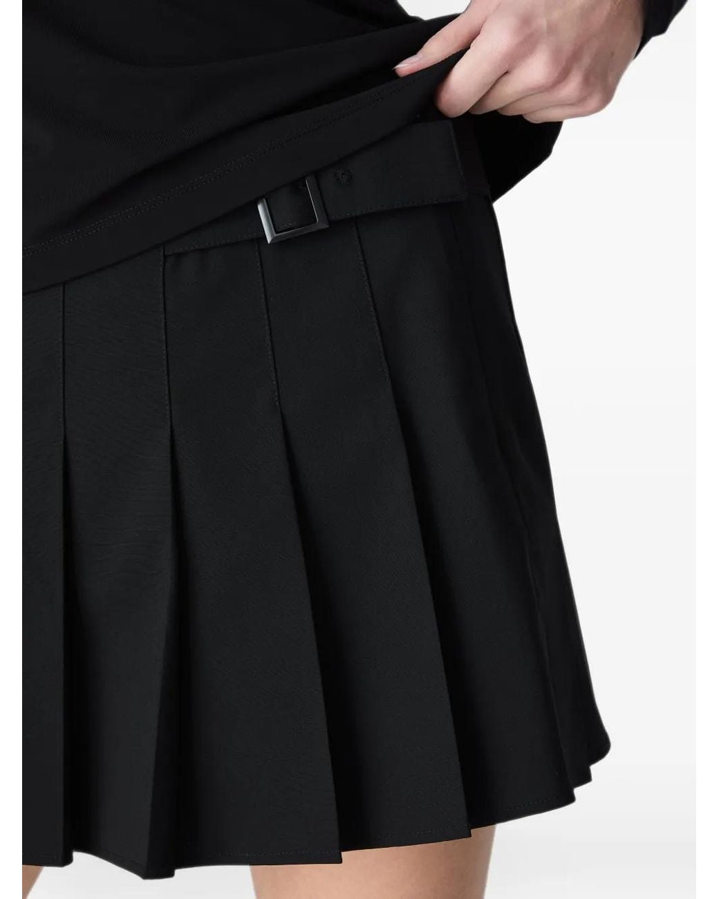 Vera Wang Black Buckle-Detail Pleated Skirt