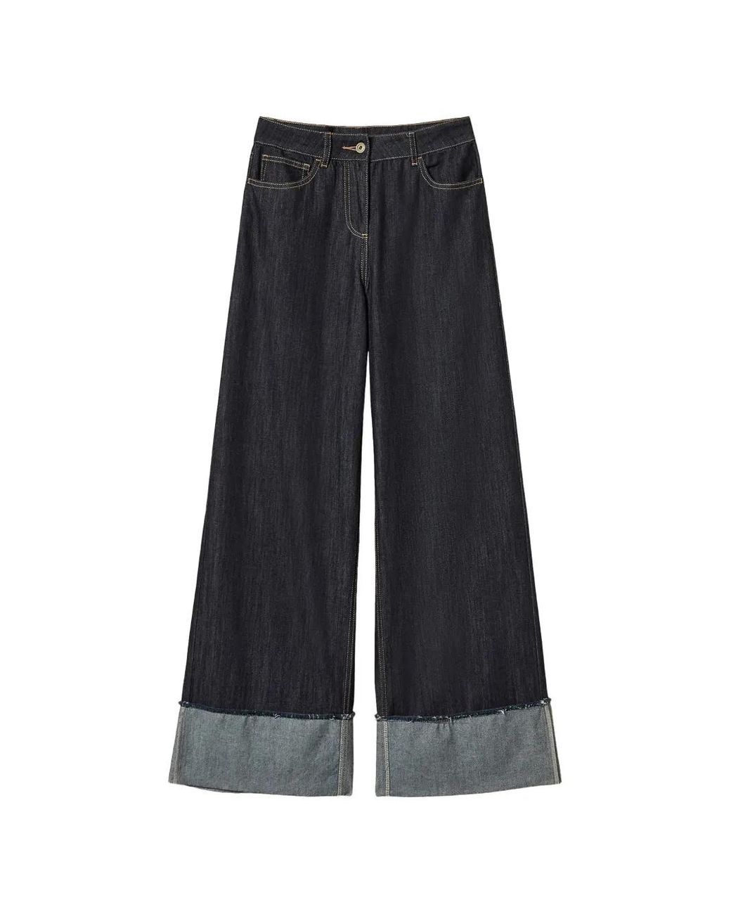 Twinset Blue Flared Jeans With Folded Hem