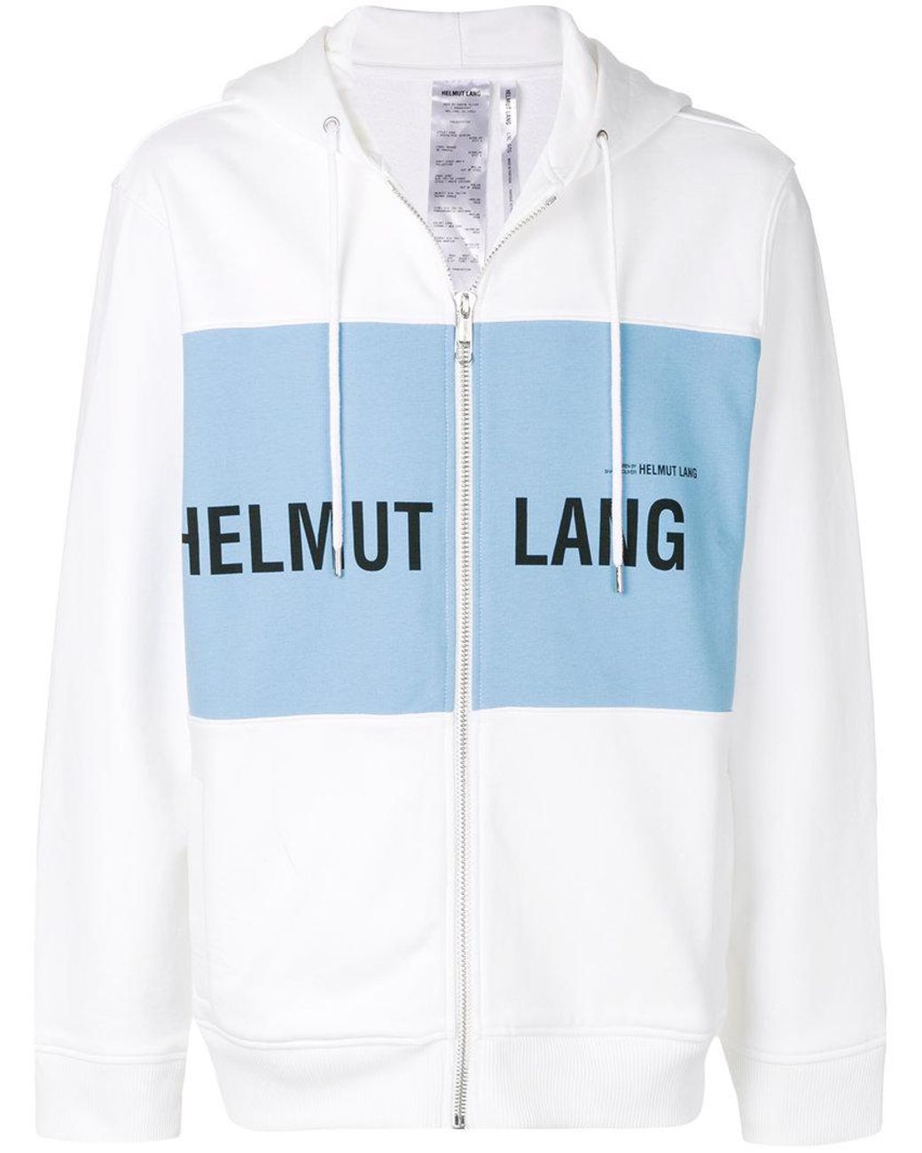 Sandet Besætte celle Helmut Lang Zip Front Logo Hoodie in White for Men | Lyst